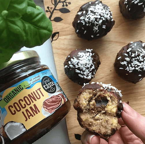TRY THESE: CHOCOLATE COCONUT BITES WITH A HIDDEN COCONUT JAM CENTRE