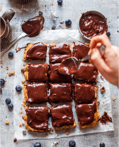 TRY THESE: FLOURLESS CHOCOLATE CHIP BLONDIES WITH CHOCOLATE GANACHE