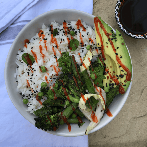 TRY THIS: COCONUT RICE WITH GREENS AND SPICY SESAME SAUCE