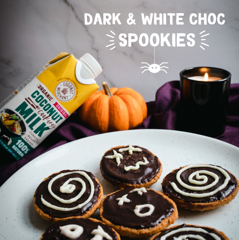 HALLOWEEN RECIPES: VEGAN, GLUTEN FREE DARK & WHITE CHOCOLATE SPOOKIES (COOKIES!) 👻🌱