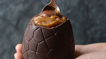 Raw Chocolate Egg Filled with Salted Caramel and Chocolate Mousse